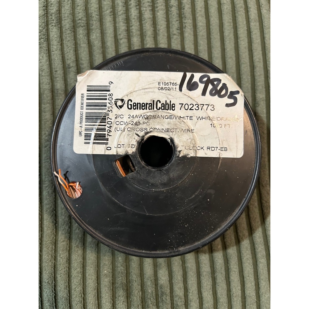 General Cable 24 AWG Solid Copper Wire‎ 100 FT Orange White